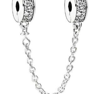 Pandora Pave Safety Chain Clip Charm For Bracelet S925 ALE Sterling Silver